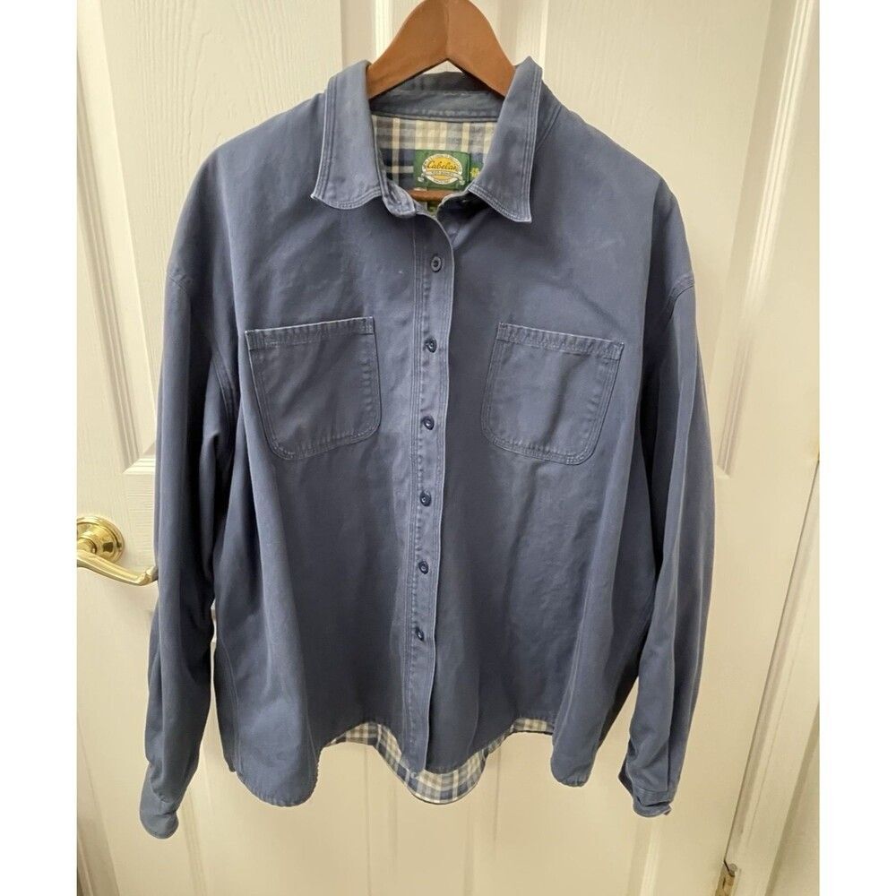 Cabela's Blue Work Jacket Outdoors Plaid Buttons Lined Women's Size 2XL
